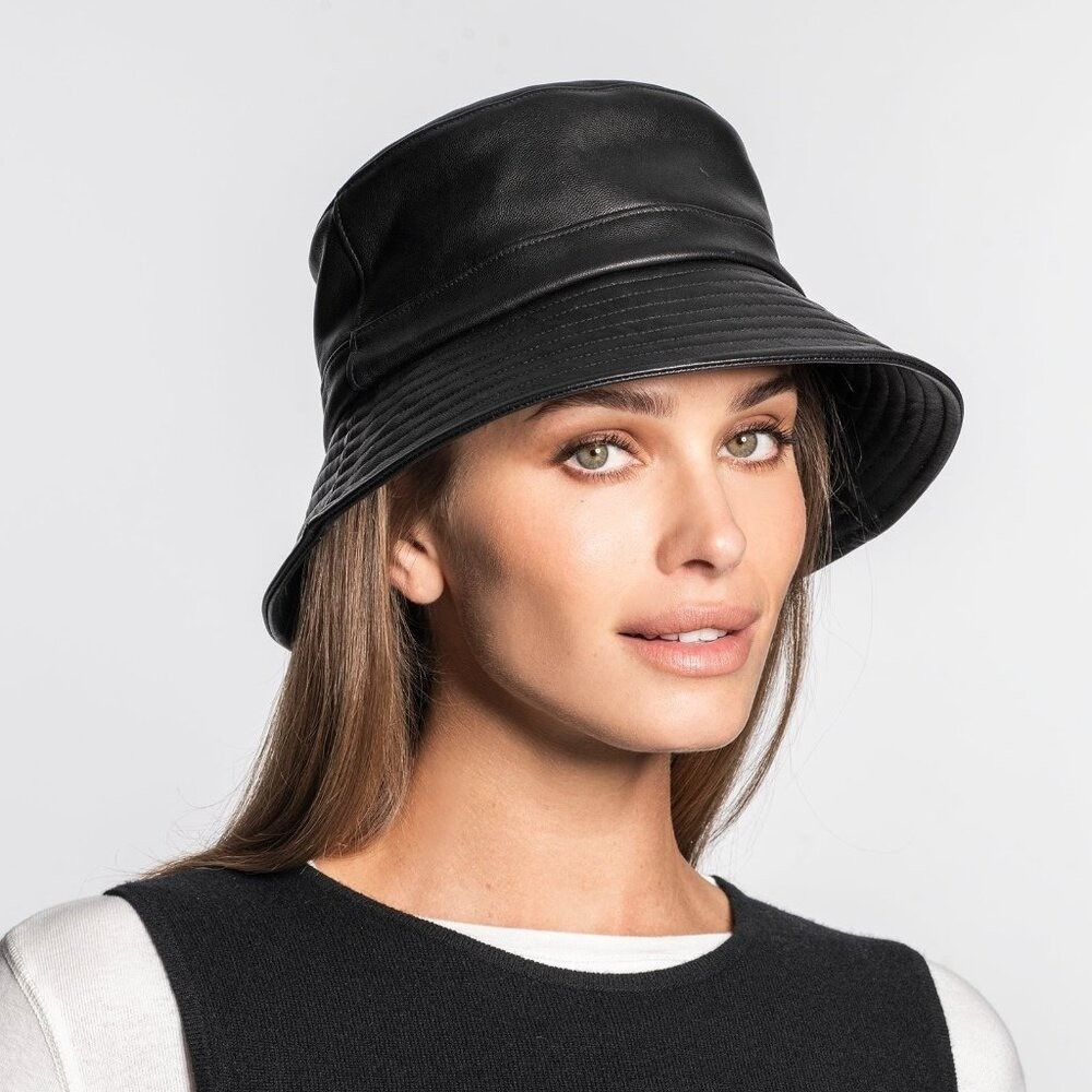 Black Leather Bucket Hat Women XXL American Hat Makers